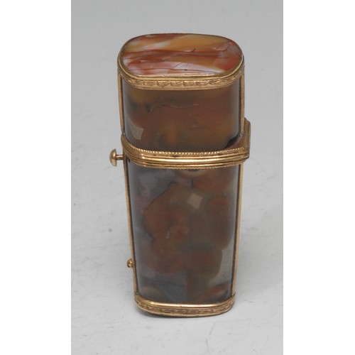 845 - A French Directoire gilt-metal mounted agate tapering etui, enclosing a square ruler, drawing/writin... 