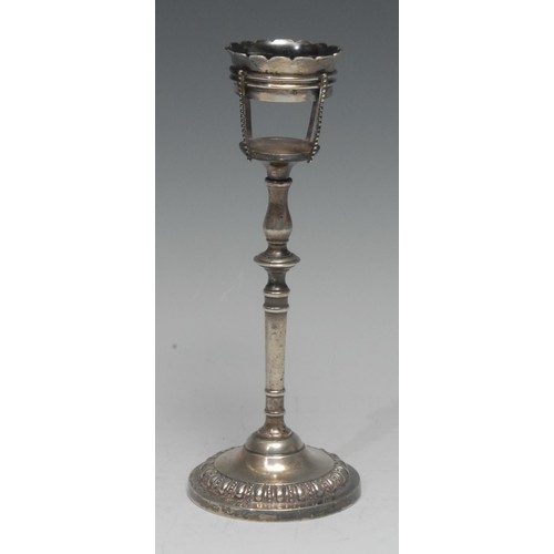 735 - An unusual George V silver desk top lamp base, domed circular foot with ovolo border, 20cm high, Cha... 