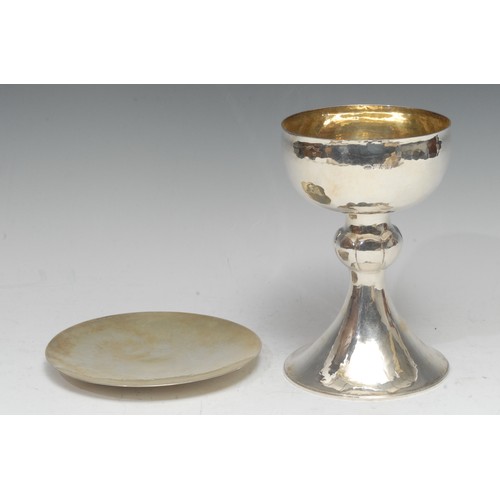 753 - Michael Murray (1923 - 2005) - an Elizabeth II silver communion chalice and paten, hemi-ovoid bowl a... 