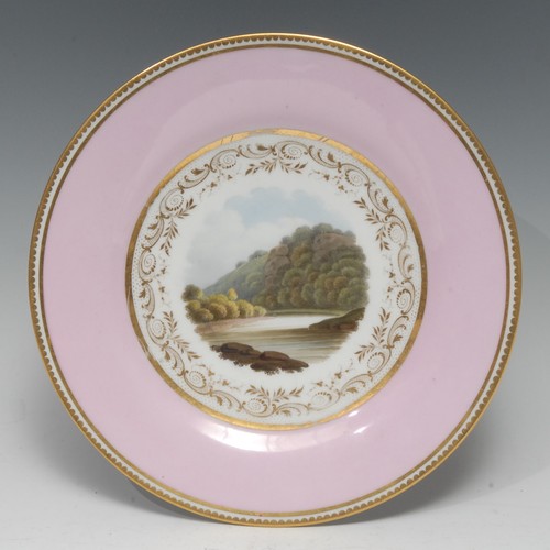 179 - A Flight, Barr & Barr Worcester Named-View circular dessert plate, River Esk, Scotland, the landscap... 