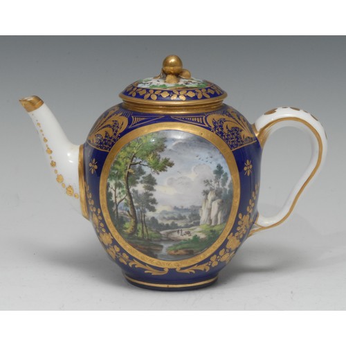 150 - A Sèvres teapot (théière Calabre), probably painted by Edmé-François Bouillat, with rural landscapes... 