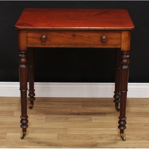 1554 - A William IV/early Victorian mahogany side table, slightly oversailing rounded rectangular top above... 