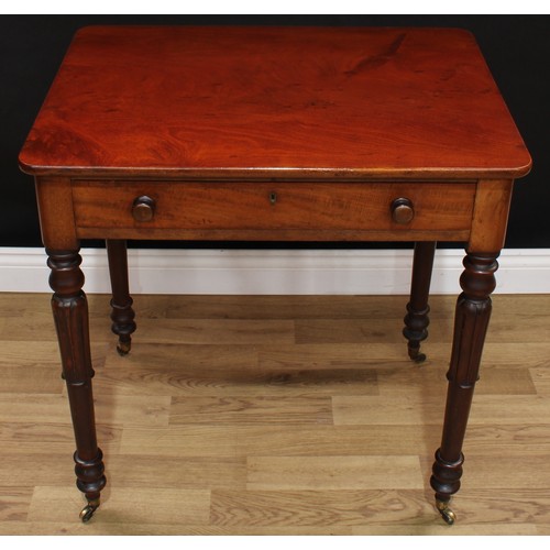 1554 - A William IV/early Victorian mahogany side table, slightly oversailing rounded rectangular top above... 