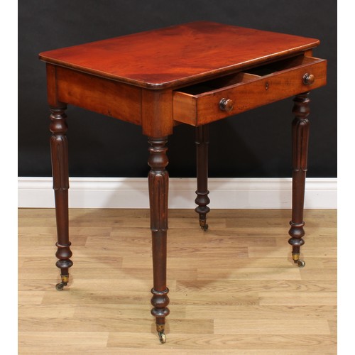 1554 - A William IV/early Victorian mahogany side table, slightly oversailing rounded rectangular top above... 