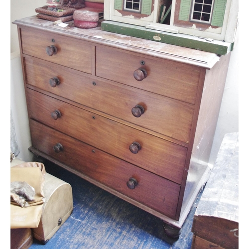 135 - An early Victorian mahogany chest, oversailing top above two short and three long graduated drawers,... 