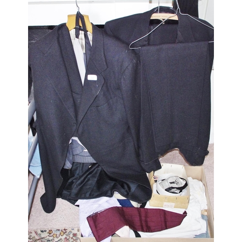 247 - A gentleman’s  woollen morning suit;  a dinner jacket;  various dress shirts, bow ties and cumberban... 