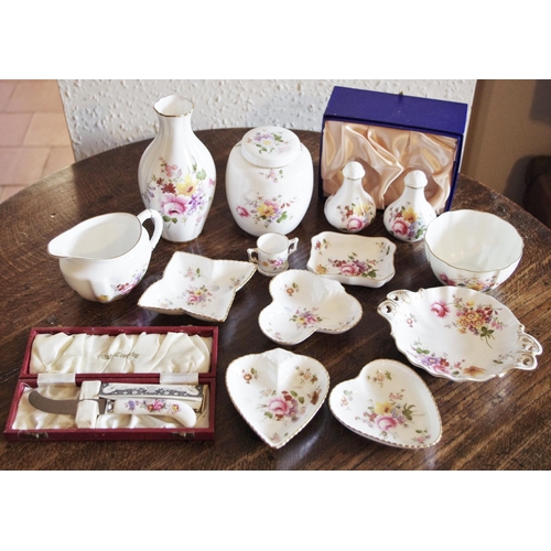 78 - Royal Crown Derby Posies - ginger jar and cover, fluted vase, trinket dishes, butter knife, salt and... 