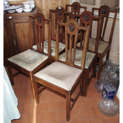 98 - A set of six Edwardian walnut dining chairs, carved with Tudor roses, drop in seats, c.1910

**Pleas... 