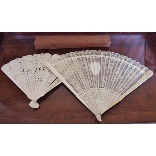 252 - A Chinese bone brise fan, c.1860;  another
**Please note all lots must be collected from Sudbury, De... 