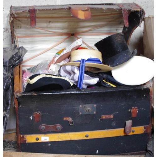 296 - A domed trunk;  various hat, straw boaters

**Please note all lots must be collected from Sudbury, D... 