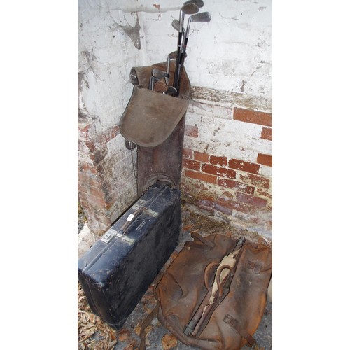 298 - A large leather Gladstone bag, Relevation case;  golf clubs

**Please note all lots must be collecte... 