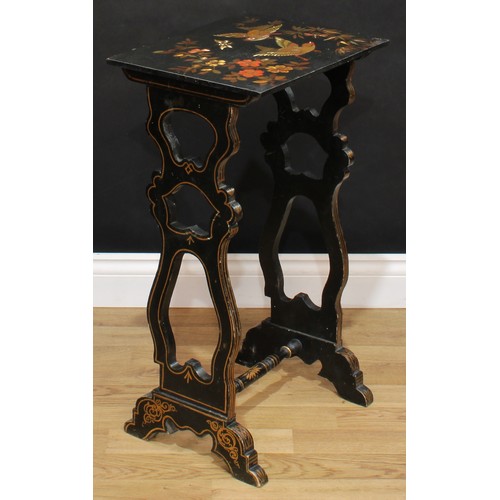 1558 - A graduated pair of 19th century Japanned lacquer occasional tables, each with a rectangular top dec... 