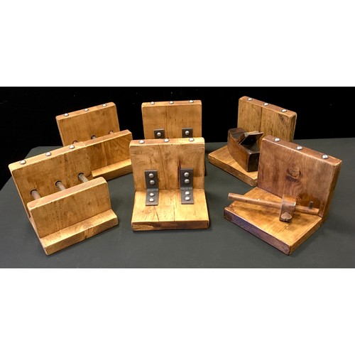 86 - Scratch built oak novelty book ends decorated with wood working plane and mortise gauge, industrial ... 