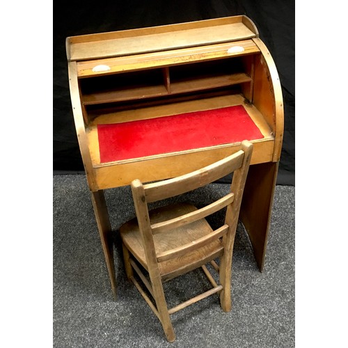 136 - Marmet children's roll top desk, 1950's, with children's elm chair