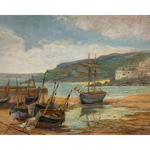 182 - W H Buxton, St Ives, Boats at Rest, oil on board, signed, dated 1951, 39cm x 49cm;  others; A Barac,... 