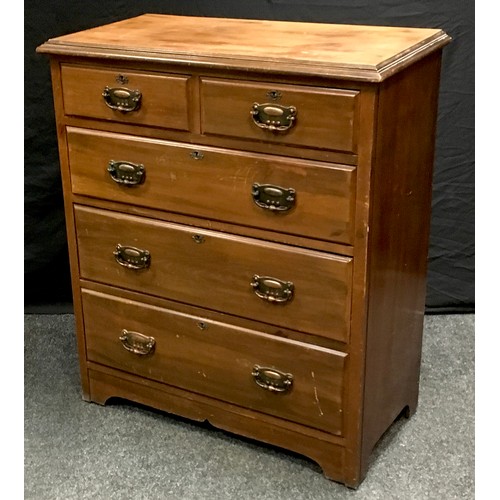 197 - An early 20th century mahogany chest of two short over three graduated long drawers, coppered Arts a... 