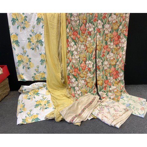 208 - A pair of Laura Ashley Home lined curtains printed with yellow roses, 106cm wide, 131cm drop;  other... 