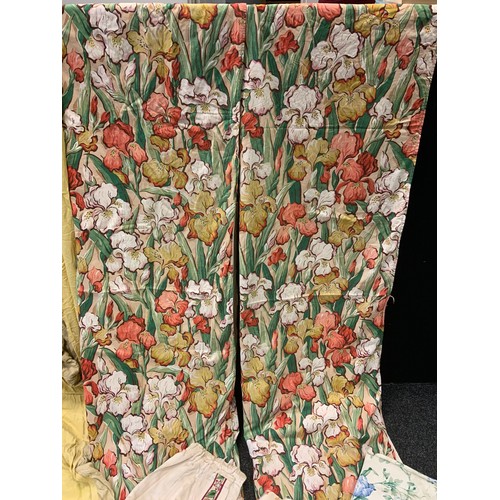 208 - A pair of Laura Ashley Home lined curtains printed with yellow roses, 106cm wide, 131cm drop;  other... 