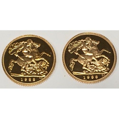 231 - A pair of 1988 proof half sovereigns, No 1974 and 1975 both cased with certificates (2)