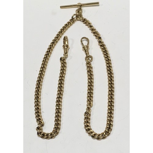 235 - A 9ct gold double Albert chain, T Bar top, spring clip terminals, stamped 375, 47.5cm long, 42.9g