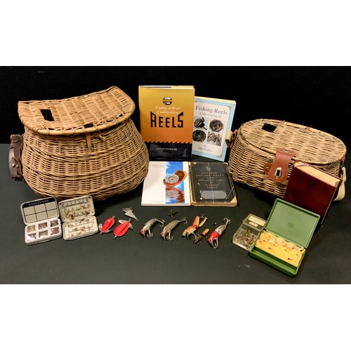 76A - Two wicker creel baskets; various flies; Snapdragon lures; a Handbook of Angling, Ephemera of 'Bell'... 