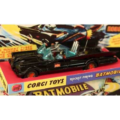 5019 - Corgi Toys 267 Rocket Firing Batmobile, black body with red bat decal to side doors, reproduction pl... 