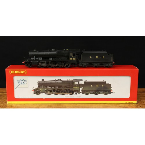 5132 - Hornby OO Gauge R2249 LMS Class 8F (weathered) locomotive and six wheel tender, LMS black livery, No... 