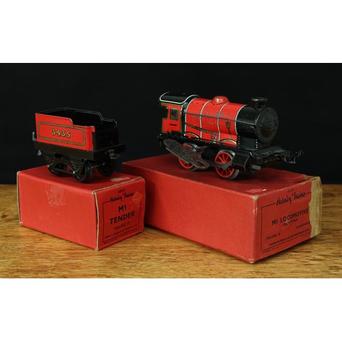 5176 - Hornby O Gauge tinplate and clockwork 41010 M1 locomotive (reversing), red livery, boxed with clockw... 
