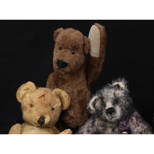 5190 - A mid-20th century straw-filled golden mohair jointed teddy bear, amber and black plastic eyes, pron... 