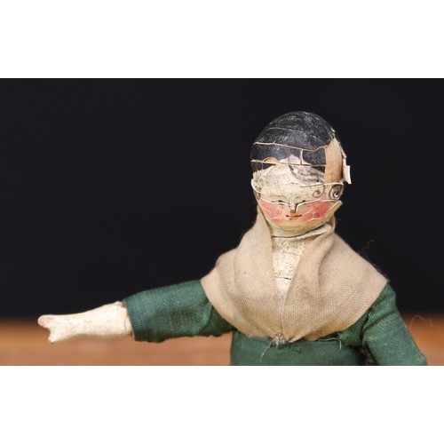 5197 - A mid-19th century miniature Grodnertal wooden doll, wooden head applied with gesso, painted feature... 