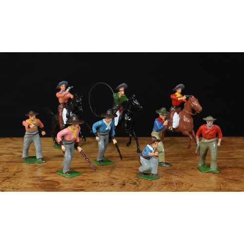 5218 - John Hill & Co. and W Britain (Britains) collection of painted lead Cowboy figures, various poses in... 