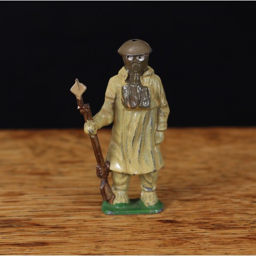 5220 - John Hill & Co. painted lead Sentry figure, dressed in anti-gas cape with gas mask, fixed bayonet wi... 