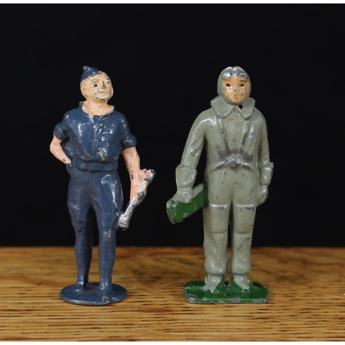 5223 - Crescent B.185 painted lead figure of a pilot in a flying suit, holding a map case, rectangular base... 