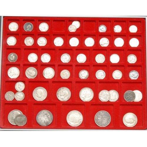 3955 - Coins, GB, silver coins, mainly 19th and early 20th century including sixpences 1819 AVF, 1839 AVF, ... 