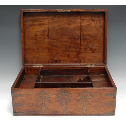 3231 - A large Indian hardwood and brass marquetry rectangular vanity box, profusely inlaid with vases, flo... 