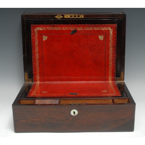 3424 - A Victorian rosewood and mother-of-pearl marquetry rounded rectangular writing box, hinged cover enc... 