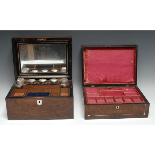 3427 - A Victorian walnut rectangular dressing box, hinged cover enclosing a mirror and an arrangement of b... 