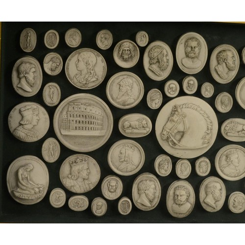 3460 - An arrangement of Grand Tour style plaster intaglio impressions, various Classical and Medieval subj... 