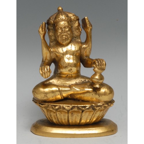 3632 - Indian School, a gilt-patinated bronze, of Brahma, 11.5cm high