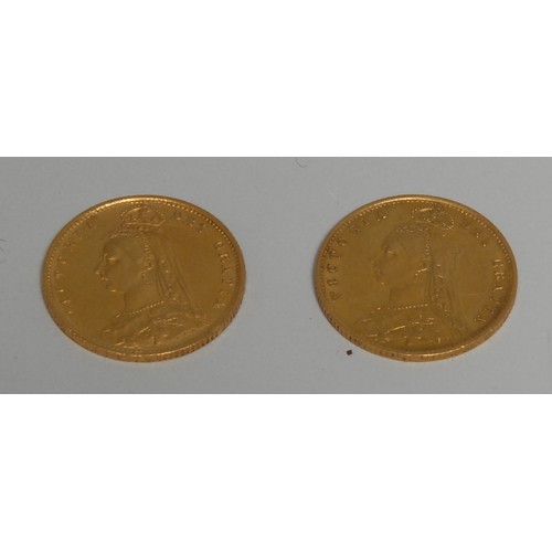 3954 - Coins, GB, Queen Victoria, 1887 Golden Jubilee, two gold half-sovereigns, 8g, [2]