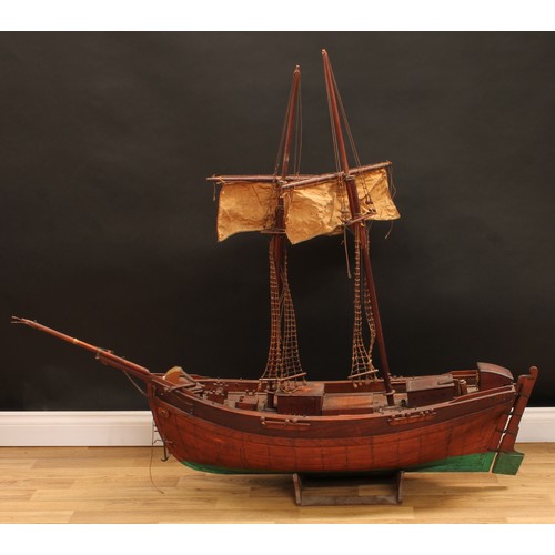 3370 - A scratch built model galleon, for restoration, 130cm high (on stand), 150cm long, 33cm wide