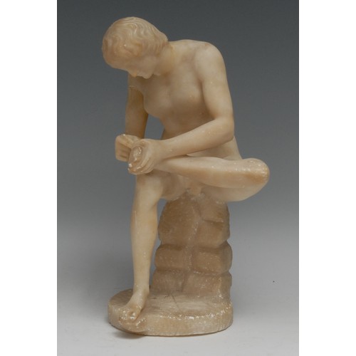 3626 - Grand Tour School (19th century), an alabaster library sculpture, Spinario, or Boy with Thorn, 25cm ... 