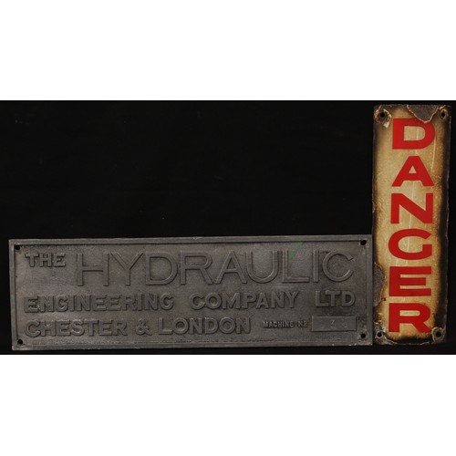 5471 - Industrial Salvage - a rectangular shaped concave enamel telegraph pole warning sign, 