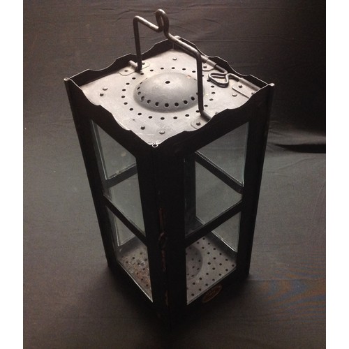 67 - WW1 British Army Folding Candle Lantern. Has been restored with new replacement glass. Makers name a... 