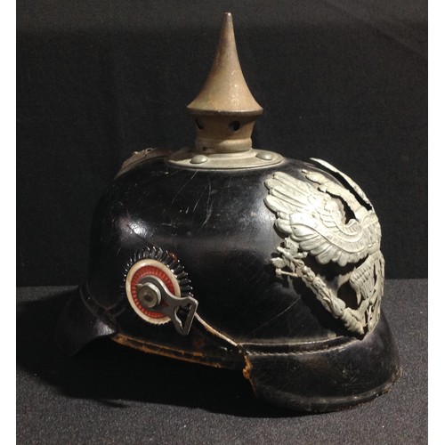 76 - WW1 Imperial German Army Pickelhaube Helmet M1915. Complete with chinstrap fittings, but leather chi... 