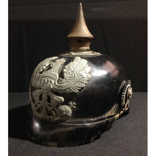 76 - WW1 Imperial German Army Pickelhaube Helmet M1915. Complete with chinstrap fittings, but leather chi... 