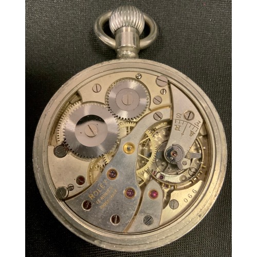 92 - WW2 'Military' style private purchase Rolex A10030 open faced pocket watch, black enamel dial gold o... 