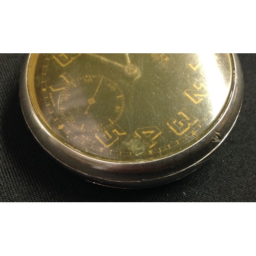 92 - WW2 'Military' style private purchase Rolex A10030 open faced pocket watch, black enamel dial gold o... 