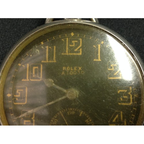 92 - WW2 'Military' style private purchase Rolex A10030 open faced pocket watch, black enamel dial gold o... 