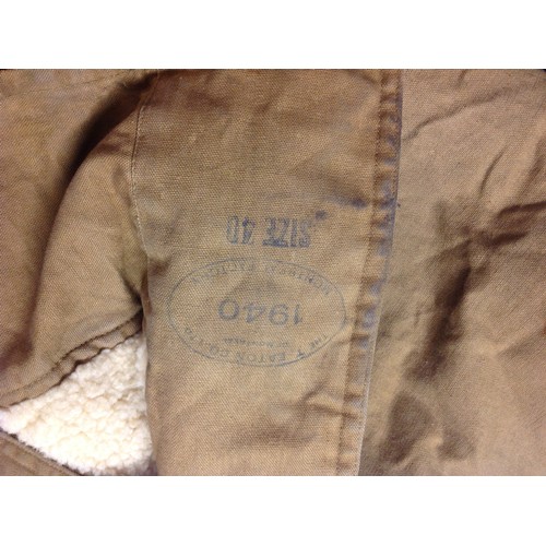 94 - WW2 Canadian Army sheepskin-lined canvas overcoat, maker marked & dated 1940, size 40, complete with... 